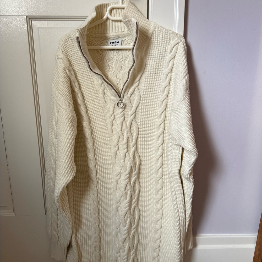 Sunday Best Cream Zip Up Cable Knit Dress